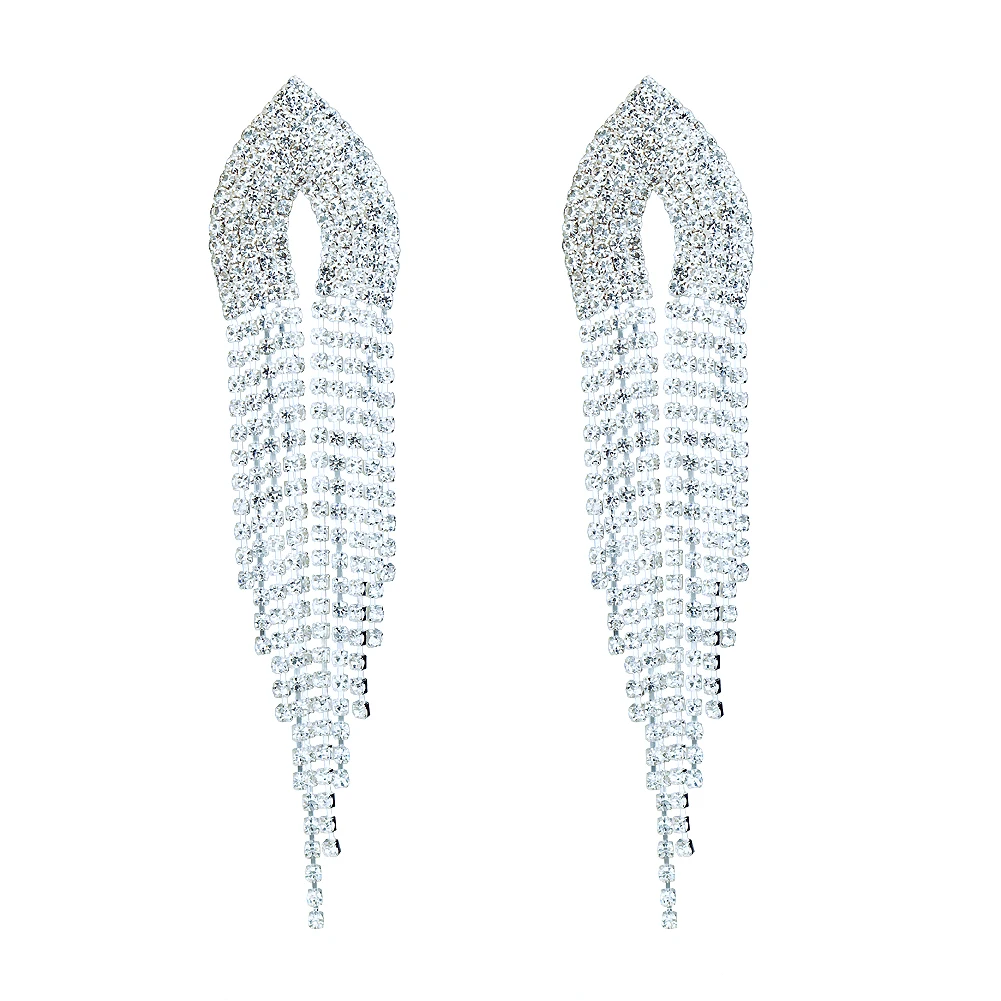 CHRAN High Quality Crystal Long Tassel Pendientes Earrings for Women Rhinestone Drop Earrings Female Fashion Jewelry