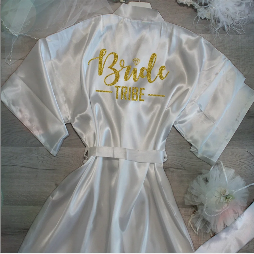 

customized glitter gold satin flower girl robe diamond Sexy Women Nightwear hen weekend Bathrobe Valentine's gifts Name Peignoir