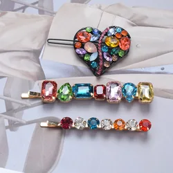 3Pcs Colorful Rhinestone Hair Clips Set Heart Shaped Sparkly Crystal Hair Barrettes For Women Girls Daily Party Fashion Jewelry
