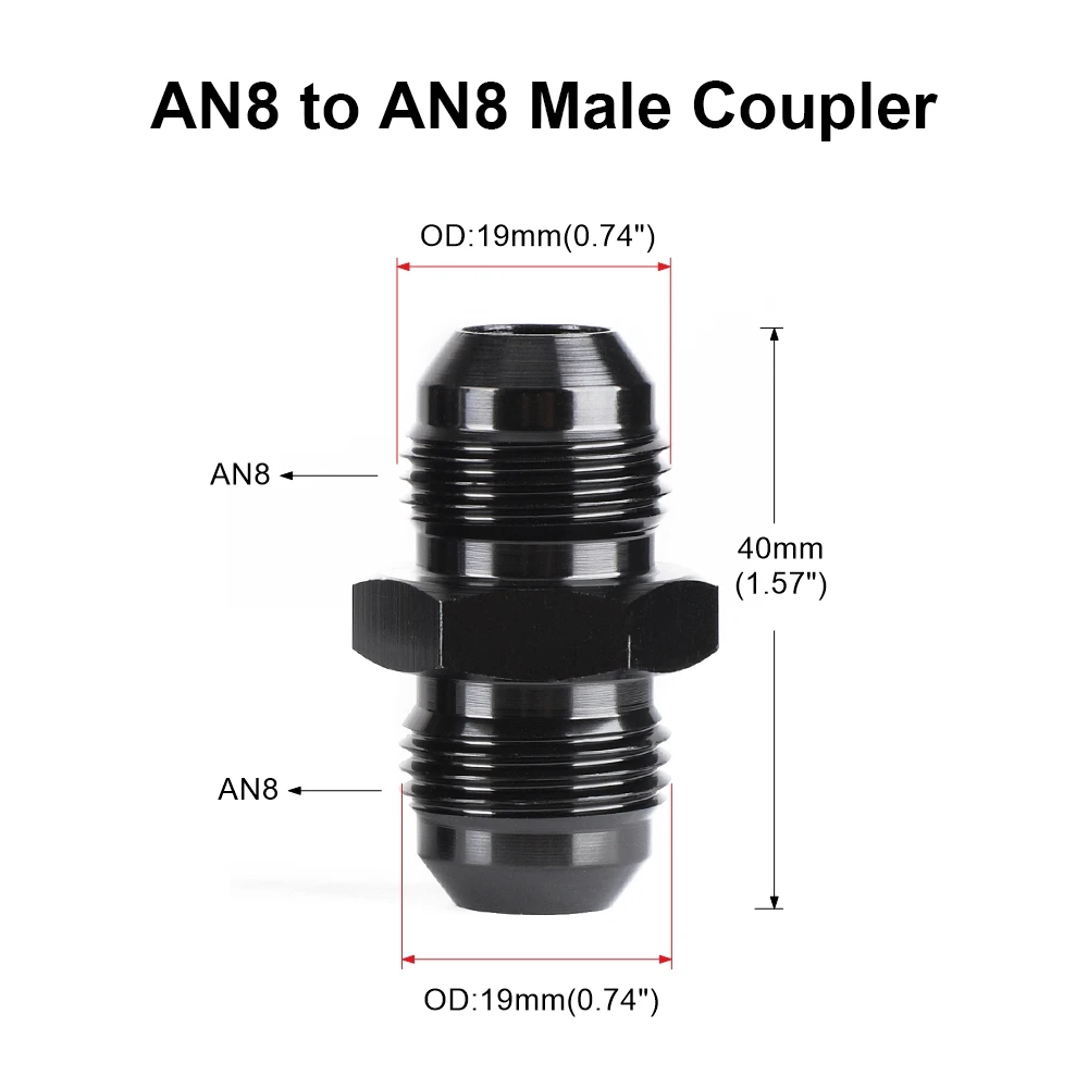 Óleo Combustível Mangueira End Adapter, um macho para um acoplador macho, Straight Alumínio União Alargamento, AN4, AN6, AN8, AN10