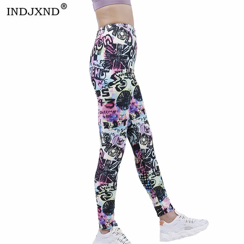 YGYEEG Fitness Women Leggings Fashion Patchwork Pink Graffiti Letter High Waist Elastic Push Up Ankle Length Polyester Bottom