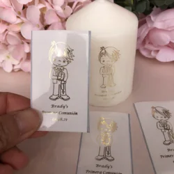 60 Boys mi primera comunion candle label Custom my first communion Confirmation Christening thank you stickers favours labels
