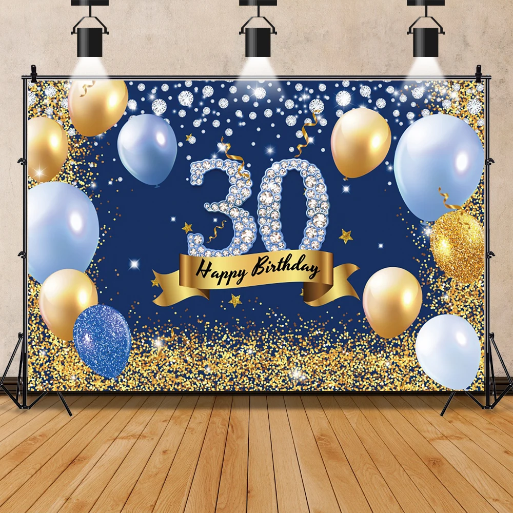 

30th Birthday Party Shining Diamonds Photo Background Balloons Gold Dots Family Party Decor Portrait Custom Photography Backdrop