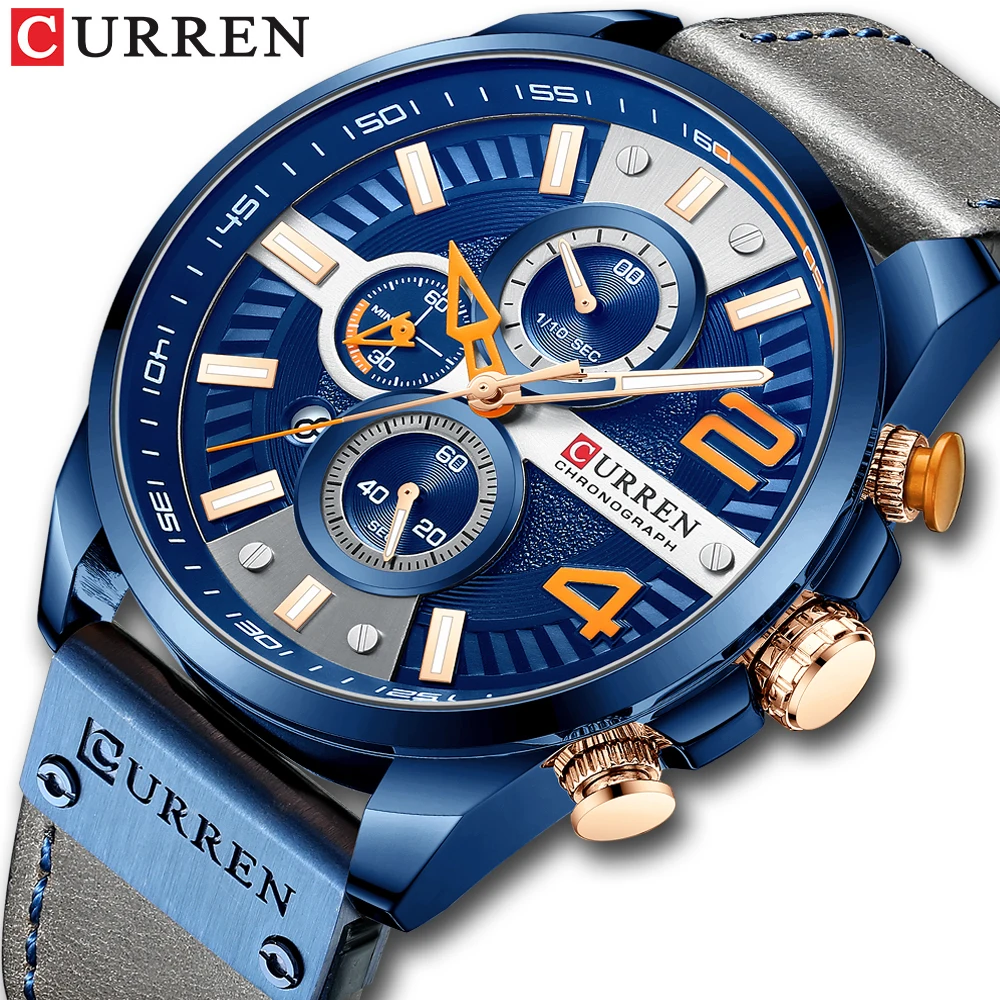 Curren Mens Sports Brand Watches Waterproof Quartz Hand Clock For Man Leather Strap Men\'s Relogs Bracelet Chronograph Watch