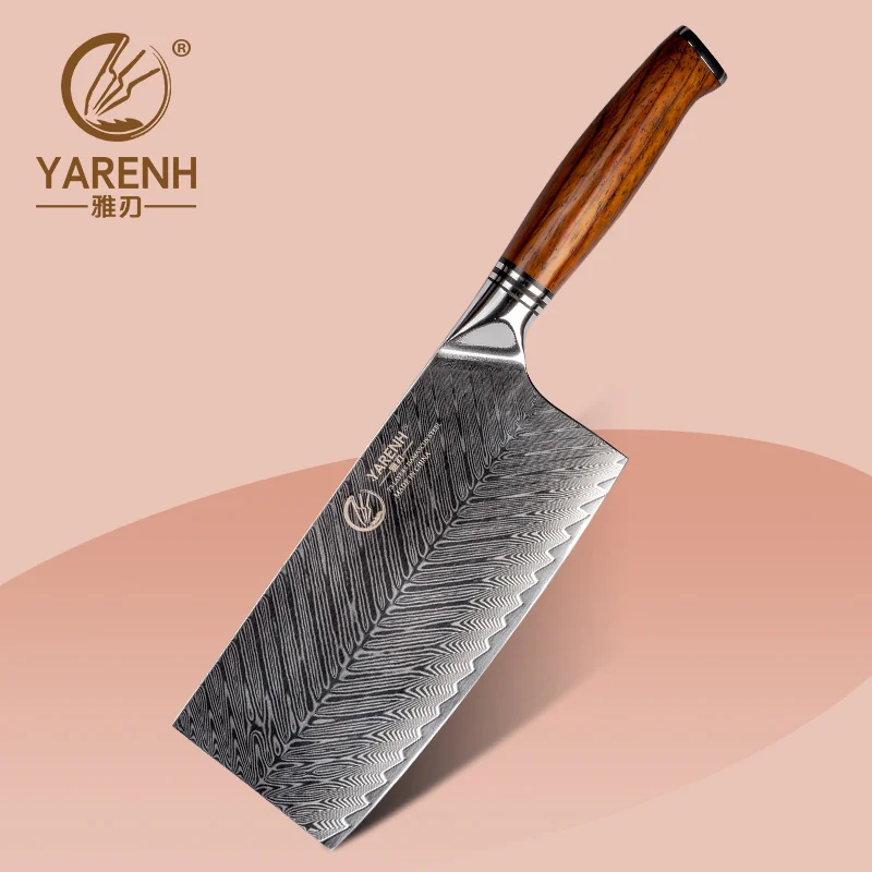 

YARENH 7 Inch Chinese-Style Cleaver Knife 73-Layer Damascus Steel Sharp Kitchen Knives Dalbergia Wood Handle Chef Cooking Tools