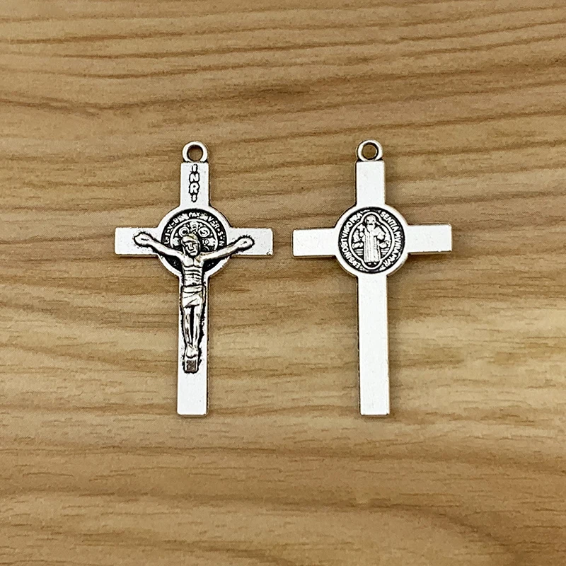 20 Pieces Cross Christ Jesus Crucifix Silver Color Charms Pendants for DIY Necklace Jewelry Making Findings Accessories