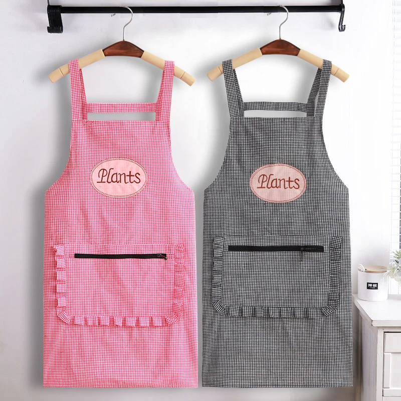 Cotton suspenders apron female kitchen home cooking Korean fashion plaid Japanese cute princess adult waist