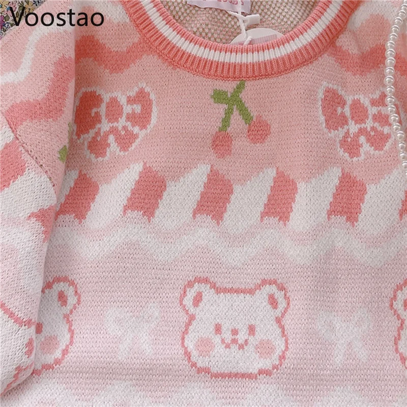 Imagem -03 - Urso de Morango Lolita Feminino Tricotado Pulôveres Suéter Feminino Japonês Suéter Solto Bonito jk Malhas Kawaii Outono Inverno Tops