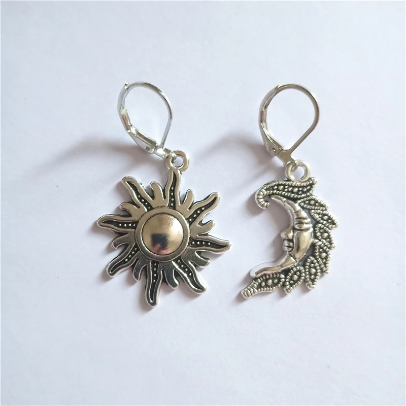 Sun and Moon Lever Back Earrings, Moon Earrings ,Boho Gift, Moon Dangle Earrings, Mismatch Earrings