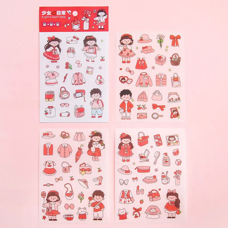 4Sheets/Set Cartoon Stationery Sticker Kawaii Office Diary Journal Scrapbook DIY Decoration Decals Children Kids Adhesive Label