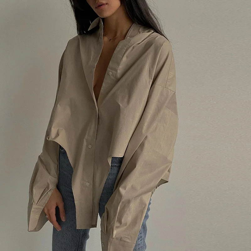 Fashion Turn-down Collar Blouses Shirts Long Sleeve Tops Button Up Shirt Cardigan Casual Oversized Irregular casual shirts