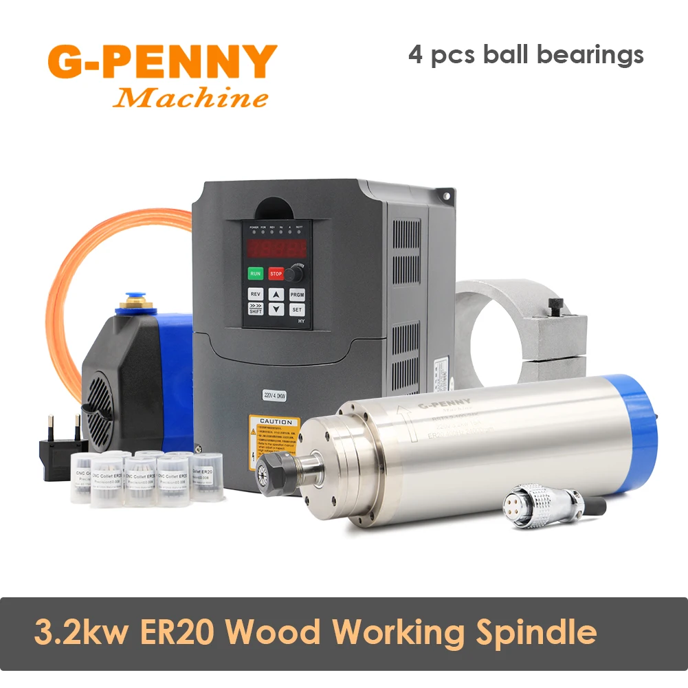 

3.2kw ER20 Water cooled spindle Wood working spindle motor for CNC 4.0KW HUANYANG Inverter 75W Water pump 100mm Bracket Kit