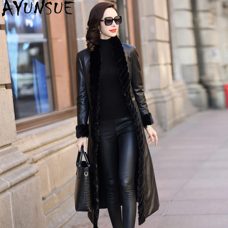 AYUNSUE Winter Real Sheepskin Coat Women's Genuine Leather Jacket Mink Fur Collar Down Coat Korean Jackets Chaquetas Para Mujer