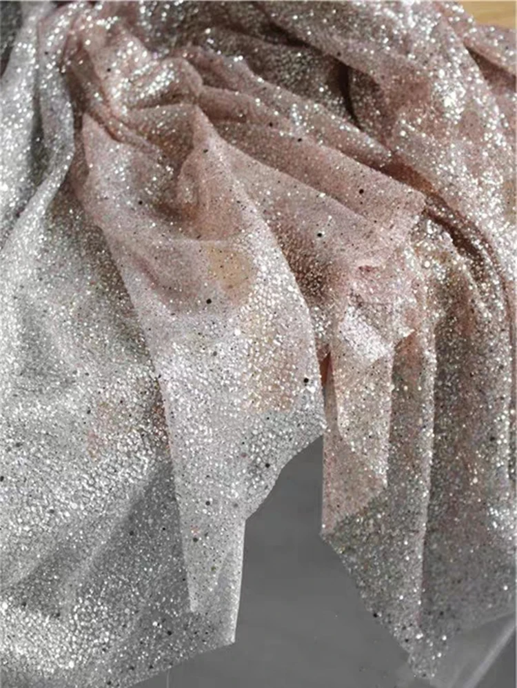 Glitter Bronzing Tulle Fabric Sparkle Sequins Golden Pink Gradient DIY Decor Stage Gown Skirt Wedding Dress Designer Fabric