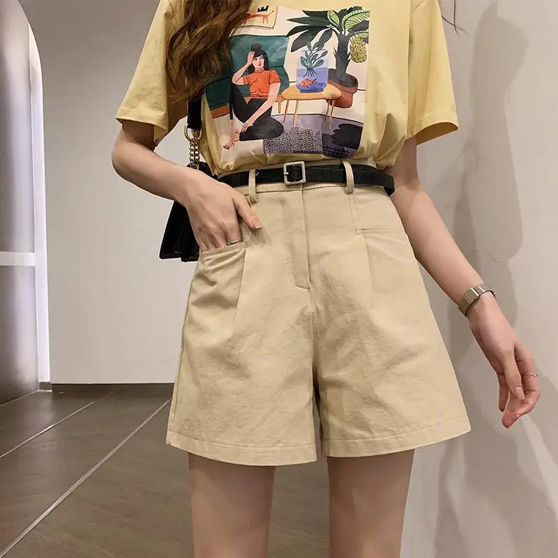 

Shorts Women Shorts With Belt Women's Spring And Summer High Waist Loose Casual Suit Pants A- Line Shorts Ropa Mujer