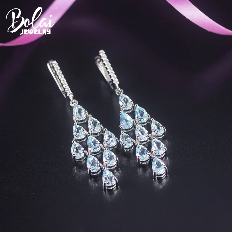 

Bolai 100% Natural Sky Blue Topaz Dangle Earrings 925 Sterling Silver 9.0ct Gemstone Fine Jewelry for Women Wife Gift Elegant