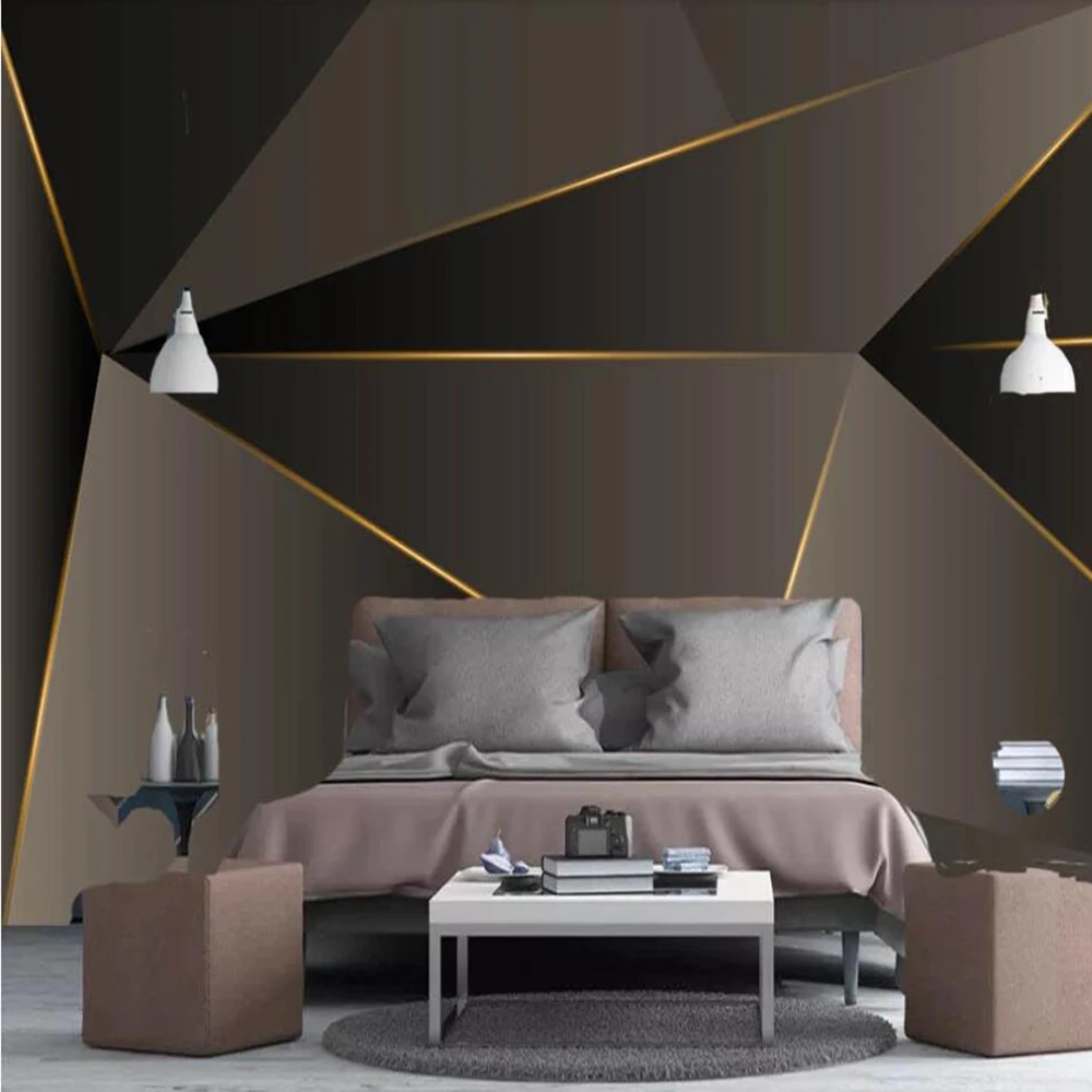 

Milofi custom 3D wallpaper mural light luxury modern minimalist retro abstract geometric gold lines background wall painting