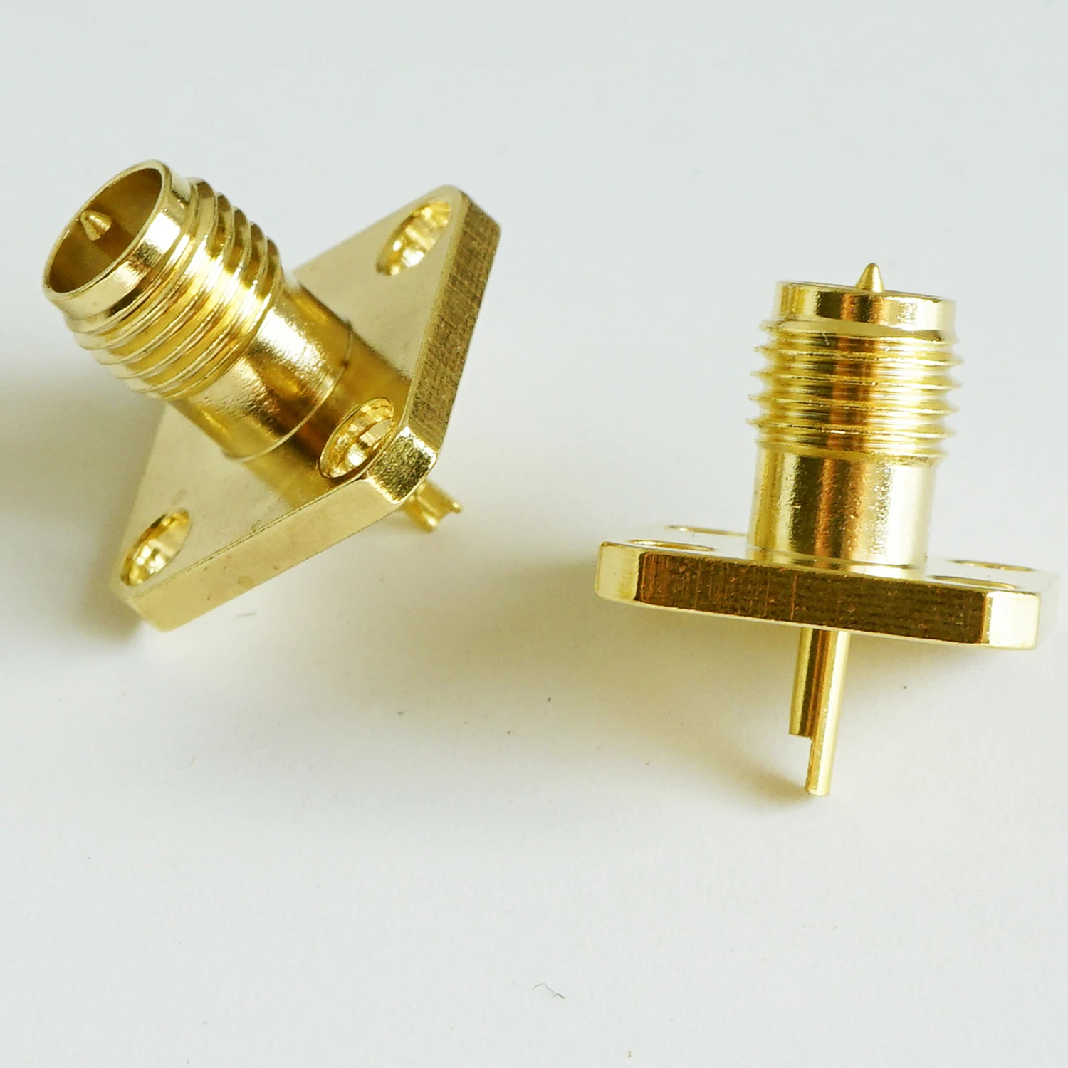 

1X Pcs RP-SMA RPSMA RP SMA Female Center Solder 4 Hole Flange Chassis Panel Mount Brass Straight Coaxial RF Adapters