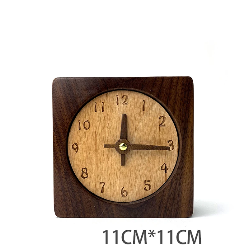 Simple Art Solid Wood Square Desktop Small Clock