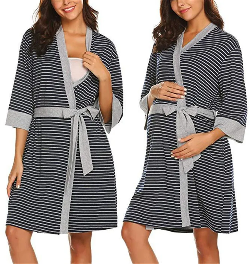 

Maternity Clothes Nursing Pajamas Nightgown Bathrobes Breastfeeding Dress Pregnant Women Striped Nightwear Sleepwear Loungewear