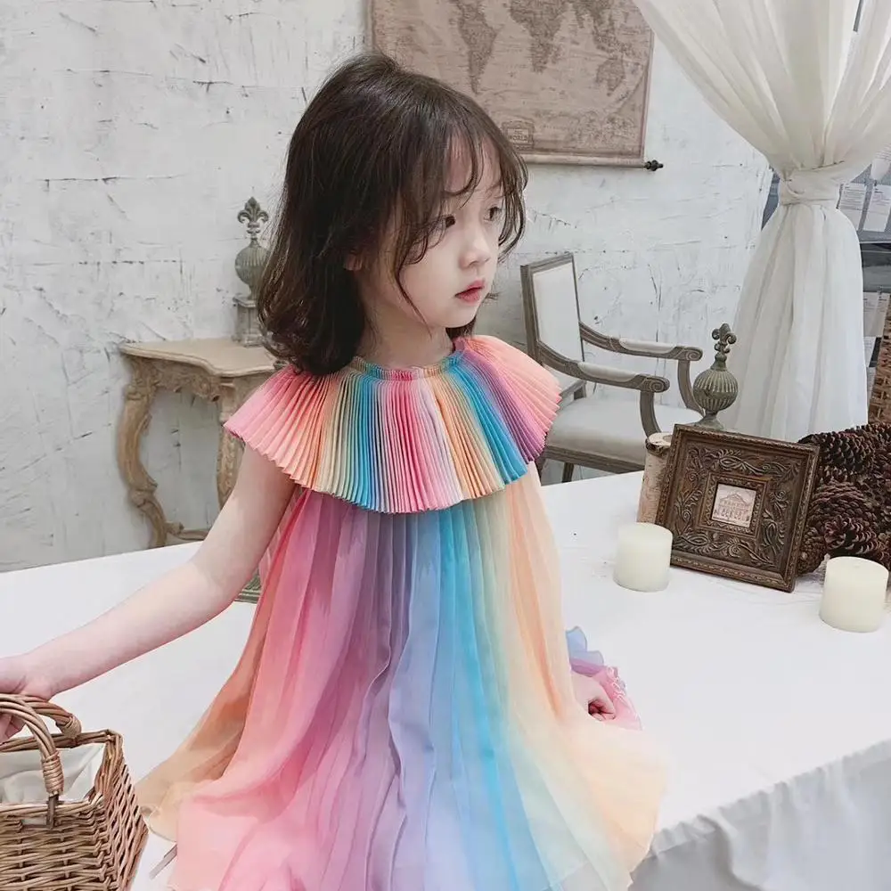 baby girls dress rainbow sweet summer dresses for girls princess dresses Chiffon fabric fairy dress baby girl clothes