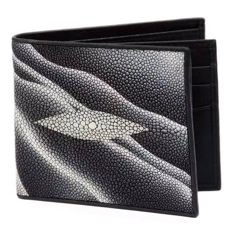 Authentic Real Stingray Skin Short Style Men Chic Wallet Lady Card Purse Genuine Skate Leather Female Male Small Trifold Wallet