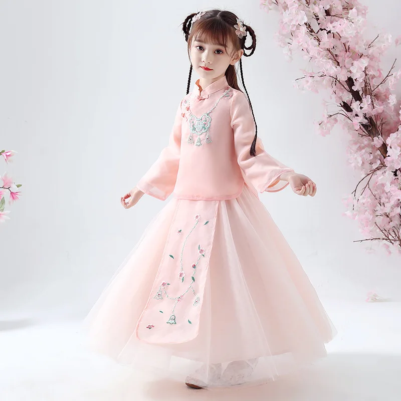 

2PCS Girl Evening Party Long Dress Princess Girls Costume For Kids Embroidery Clothes Baby Girl Frocks Children Christmas Dress