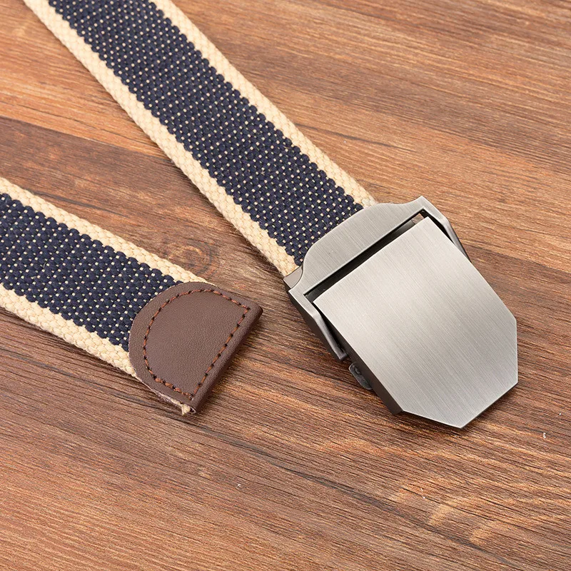 Herren Canvas-Gürtel im Militärstil mit Auto-Lock-Schnalle, verdickter Denim-Hüftgurt, Country-Mode-Accessoire für Freizeitkleidung – Detail 3