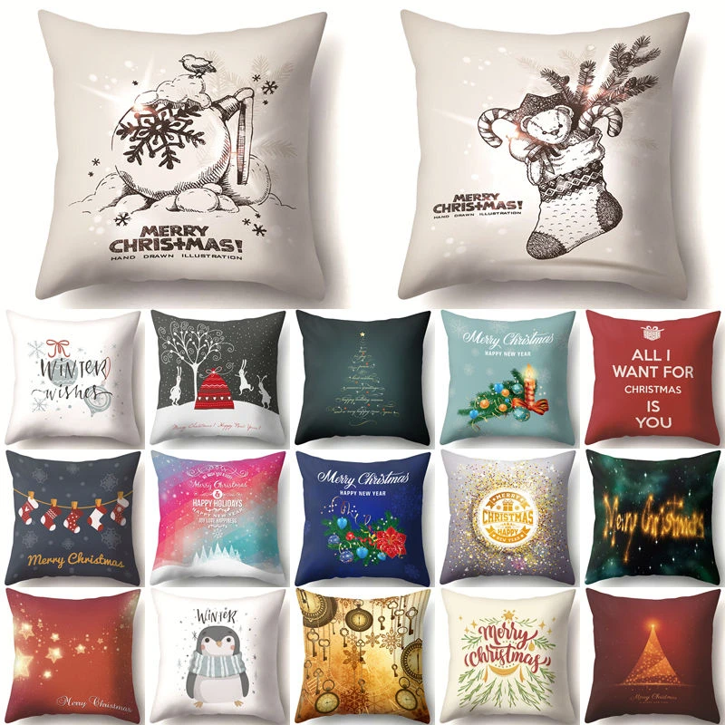 Snowflake Christmas Cushion Cover Decorative Pillow Polyester Pillowcase 45*45cm New Year Xmas Decor Sofa Home Decoration 40543