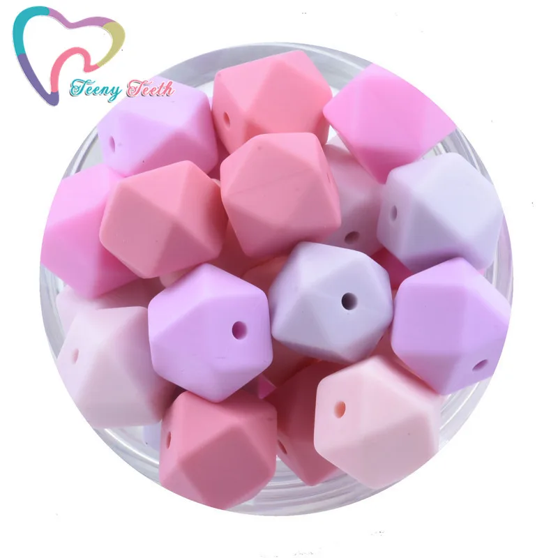 Teeny Teeth 20 PCS 42 Colors 14-17 MM Silicone Hexagon Teething Beads DIY Geometric Loose Beads For Baby Nursing Teething Toys