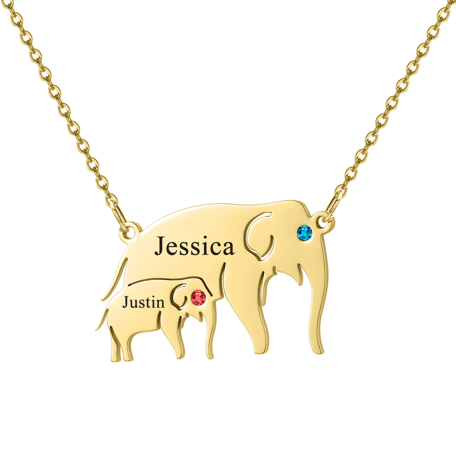 Personalized Elephant Pendant Necklace Custom Birthstone Name Necklace For Mother's Day Stainless Steel Jewelry  Collier Femme