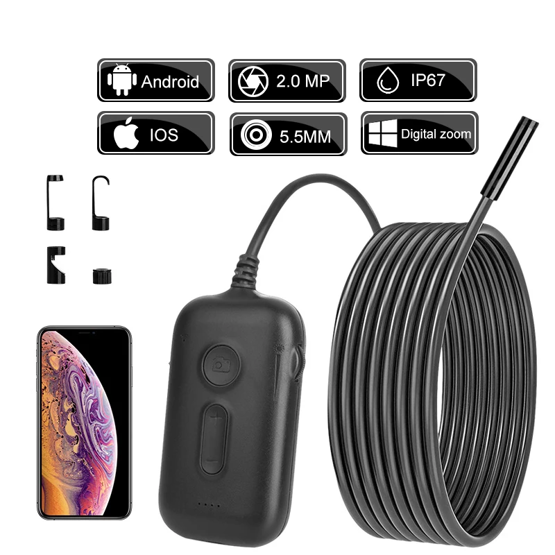 5.5mm 1080P HD Inspection Camera 3X Zoom Wireless Endoscope Camera 2MP Semi-Rigid Snake Camera For Inspecting Engine Sewer