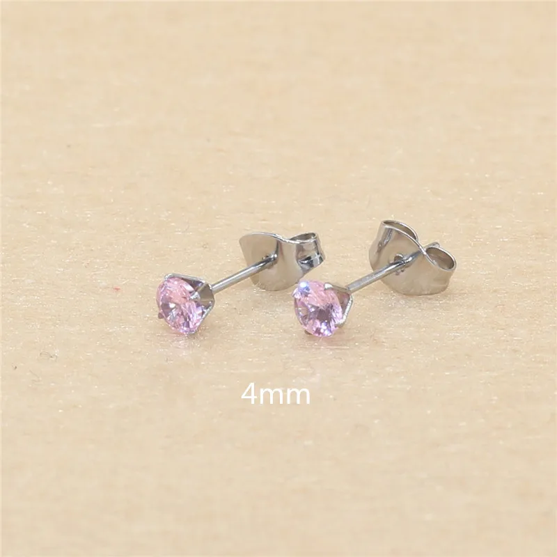 Mini-Ohrstecker aus Edelstahl mit rosa AAA-Zirkonia, 3mm bis 8mm rund, echte goldfarbene Beschichtung, nicht leicht verblassend, allergiefrei – Detail 6