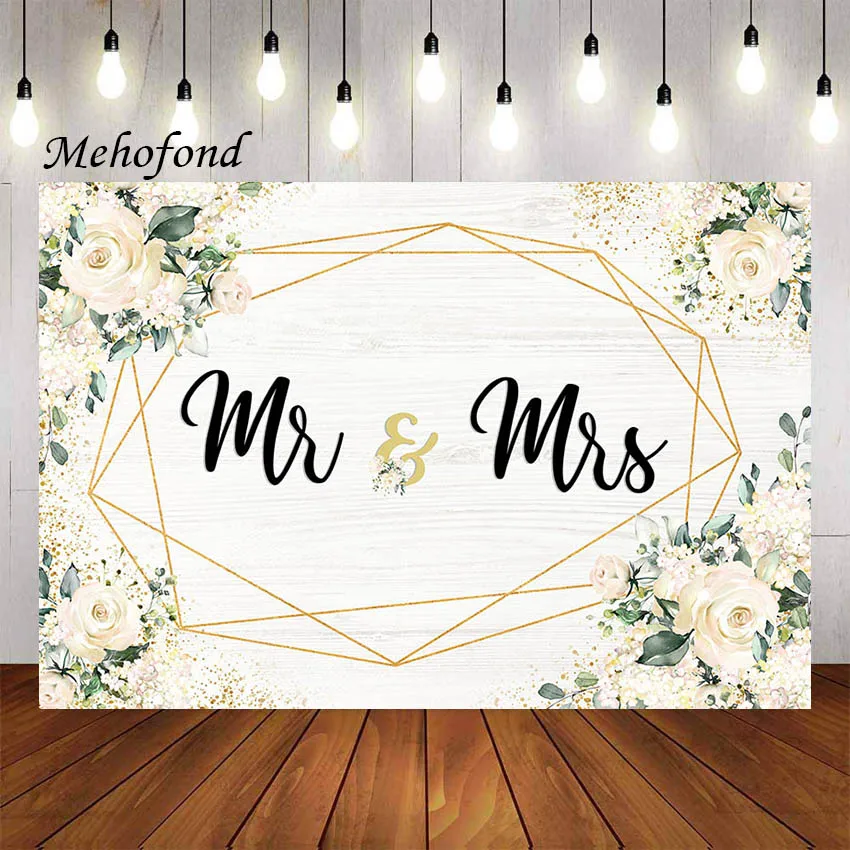 Mehofond Photography Background Mr & Mrs White Floral Bridal Shower Bridal Wedding Engagement Party Decor Backdrop Photo Studio