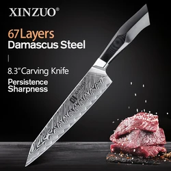 XINZUO 8.3'' inch Carving Knife VG10 Damascus Steel Kitchen Slicing Knife with G10 Handle Best Gift Knives Cleaver Cook Tools