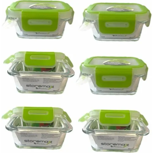 Pasabahce 6 Piece Locked Infant Food Container 135CC Clamshell Glass Storage Container 4 Pcs Breakfast 220 cc Kitchen Dining Enclosure Box glass