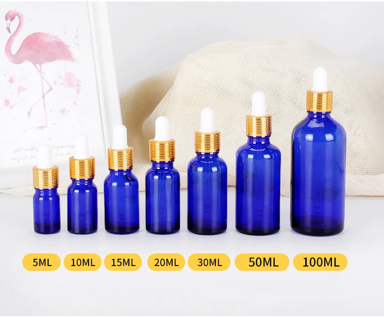 Dropper Bottle Blue Glass 5-100ML Reagent Eye Dropper Drop Aromatherapy Liquid Pipette Refillable Bottle Essential Oil Container