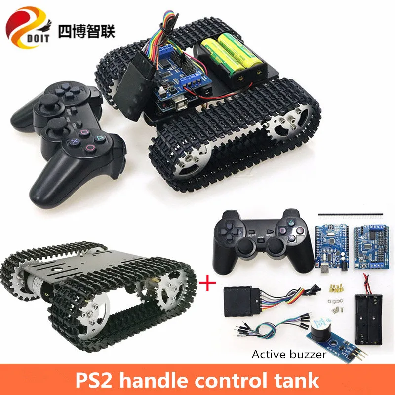 

SZDOIT PS2 Gamepad Handle Control T101 Smart RC Robot Tank Chassis Kit Tracked Crawler Vehicle 33GB-520 Motor DIY For Arduino