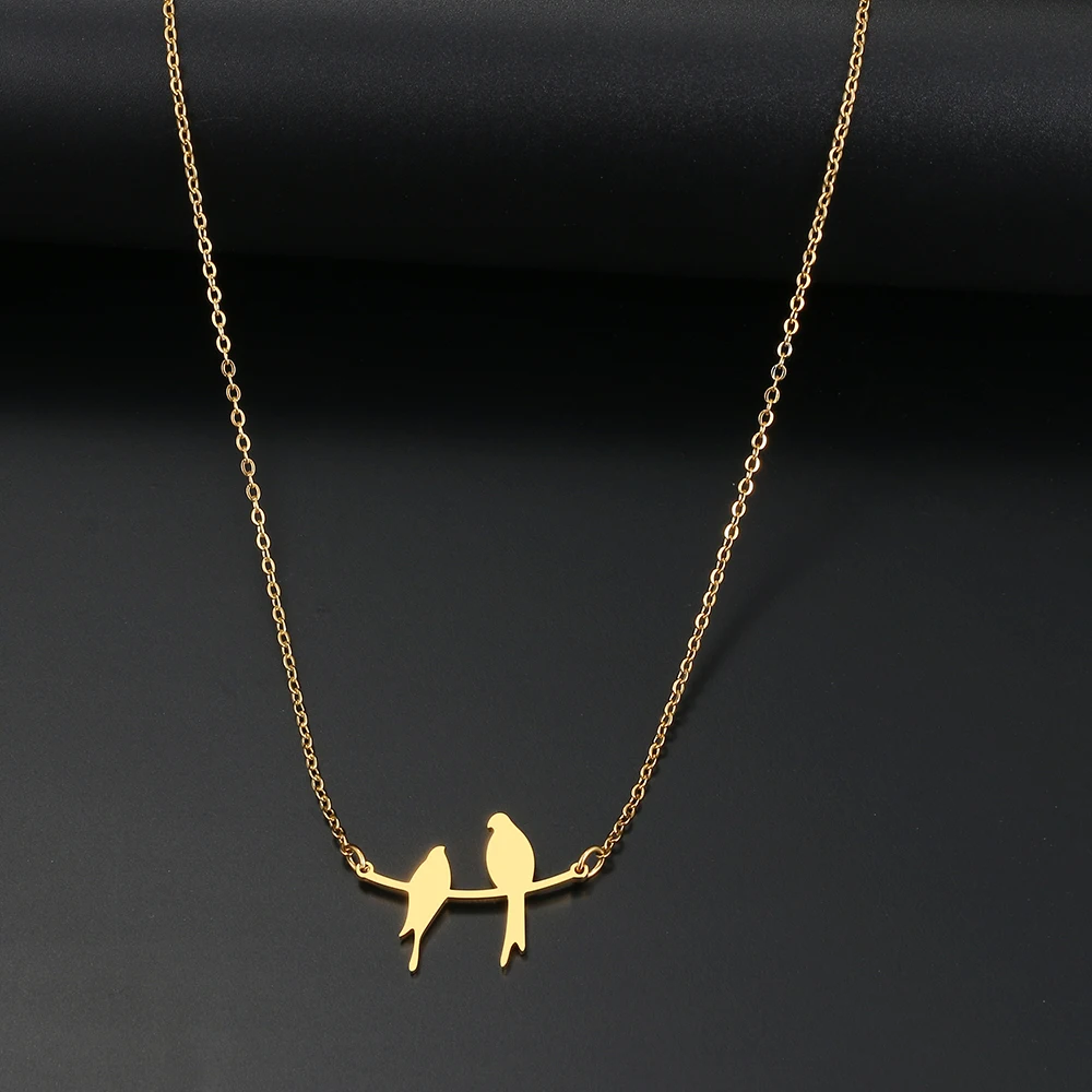 Stainless Steel Necklaces Two Bird Animals Charm Pendant Chain Fashion Necklace For Women Jewelry Wedding Party Girls Gifts 1Pcs