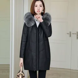 Women's Loose Long Hooded Parka, Warm Fur Coat, Imitation Fox Fur Coats, Thick PU Leather Jacket, Autumn and Winter Fashion, 5XL