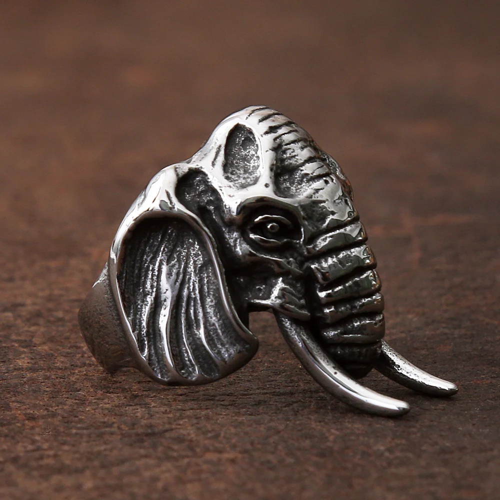 Unique Elephant Rings For Men Stainless Steel Biker Men\'s Ring Animal Elephant Head Ring Punk Fashion Jewelry Gift