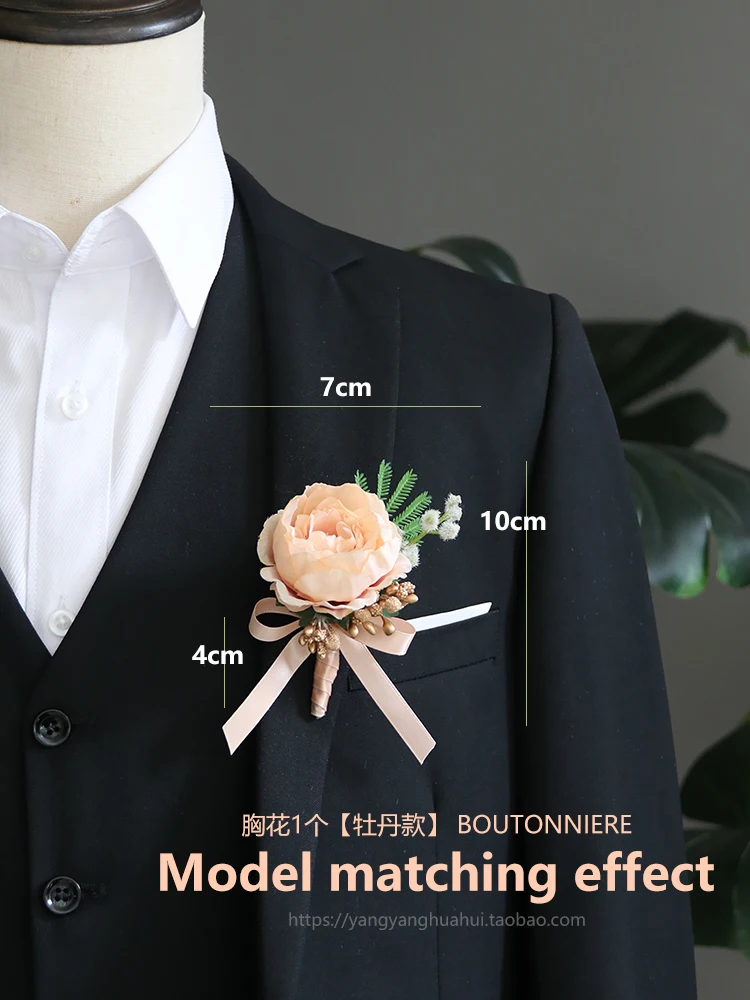 GT Silk Corsages Boutonnieres Wedding Decoration Marriage Rose Wrist Corsage Pin Boutonniere Flowers for Guests PINK