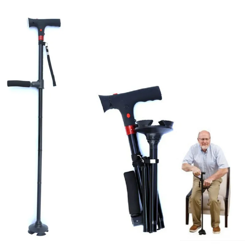 LED Telescopic Cane Folding Walking Crutch Walking Sticks T-handle Aluminum Alloy Crutches Trekking Cane Hiking Trekking Cane