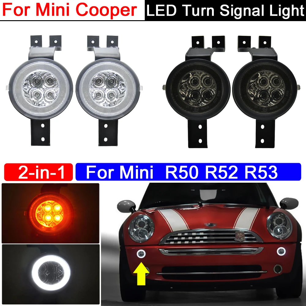 2Pcs Front Bumper 2-in-1 Amber LED Turn Signal Light With White Position Parking Lights For Mini Cooper R50 R52 R53