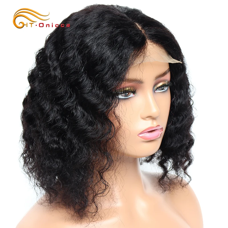 Deep Wave Wigs 4x4 Closure Human Hair Wigs Natural Hairline Short Brazilian Hair Deep Curly Bob Lace Wig For Black Women