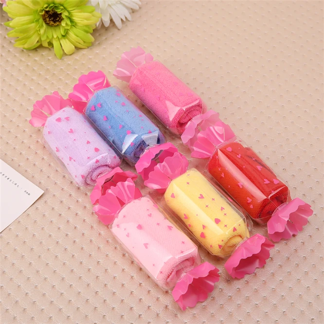 50pcs Cotton washing Towels for gift bath Towel Handkerchief Bathing Feeding Face Washcloth Wipe Wedding Candy shape packing