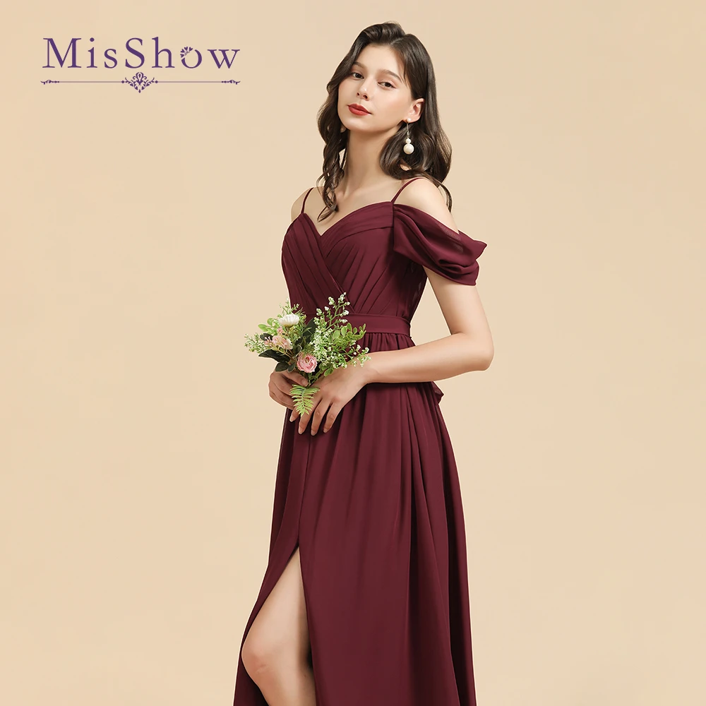 

Mr nut BM3001 Custom-Made 50 Colors Wine Red Bridesmaid Dresses Chiffon Sweetheart Thin Sling Side Split Wedding Evening Dress