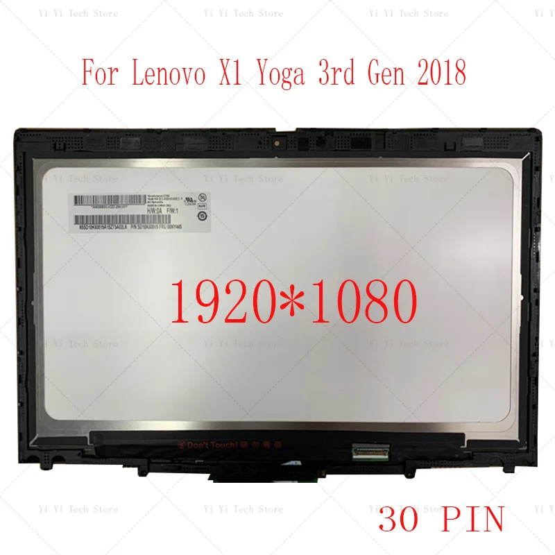 

New 14" FHD LCD Touch Screen Digitizer with Bezel Frame Assembly For Lenovo X1 Yoga 3rd Gen 2018 Model Fru 01YT242 (1920X1080)