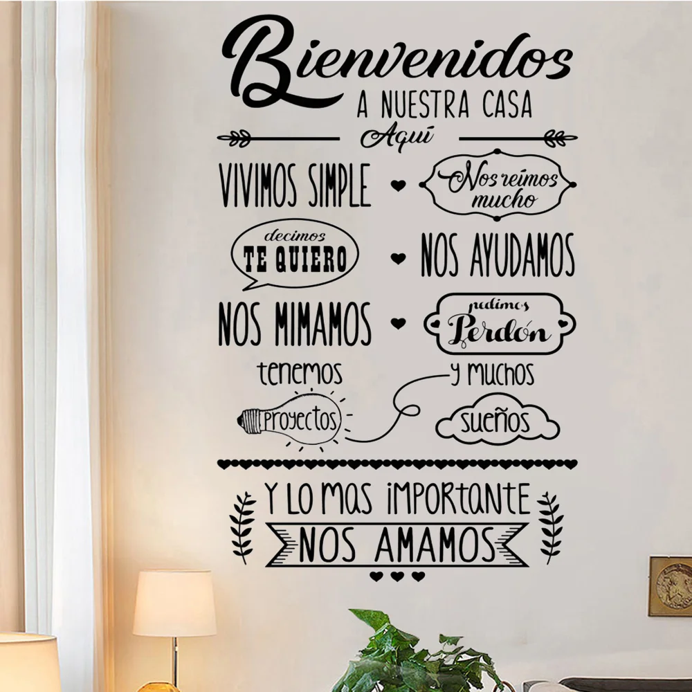 Calcomanías de vinilo con frases en español para pared, pegatinas decorativas para sala de estar, RU2019