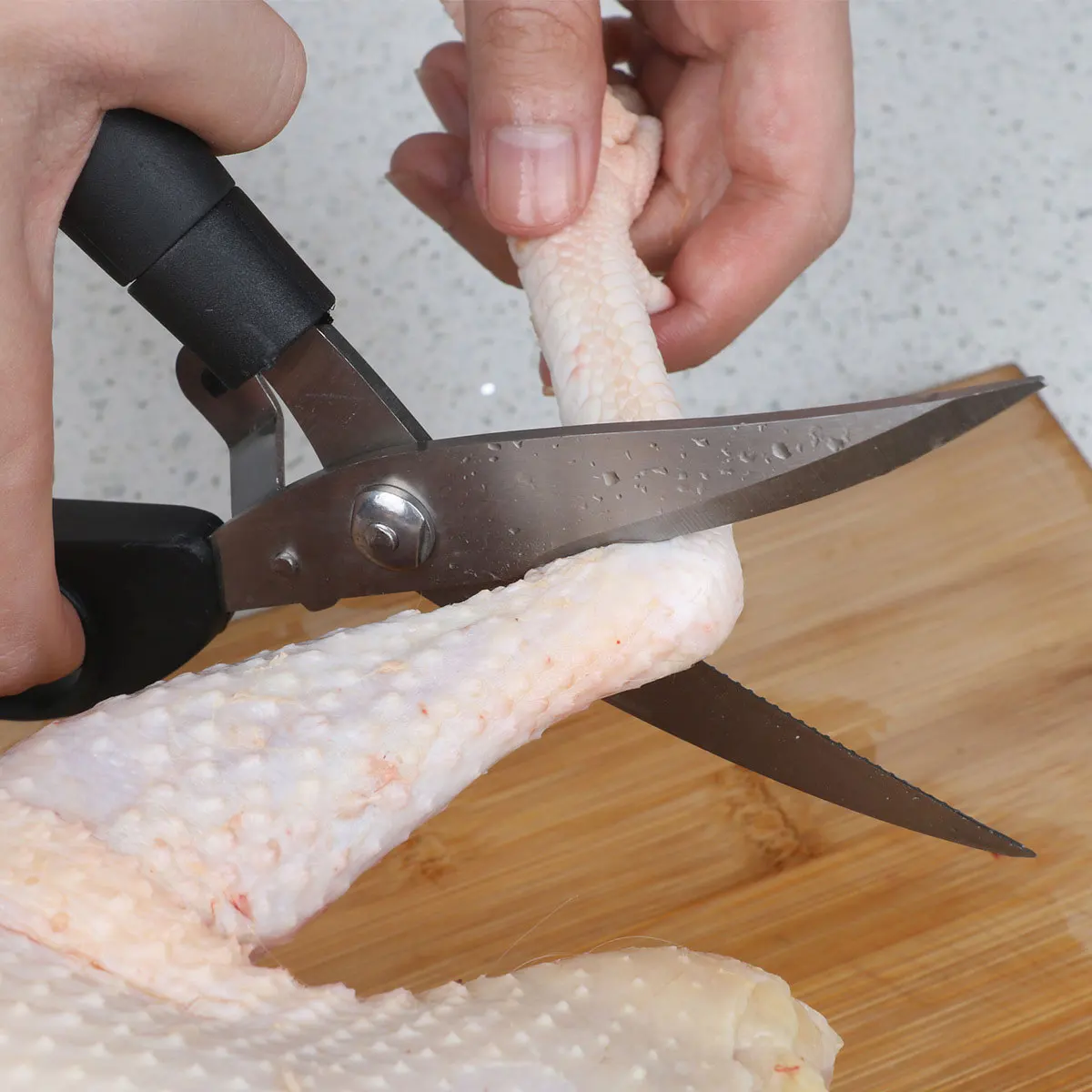 Dropship pp spray de borracha punho automático rebote forte frango osso tesoura 3cr13 aço inoxidável tesoura cozinha do agregado familiar